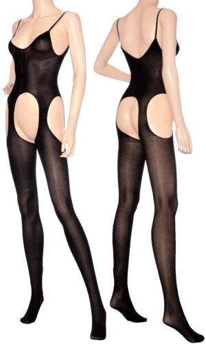 Music Legs Catsuit Open Kruis - Zwart One Size